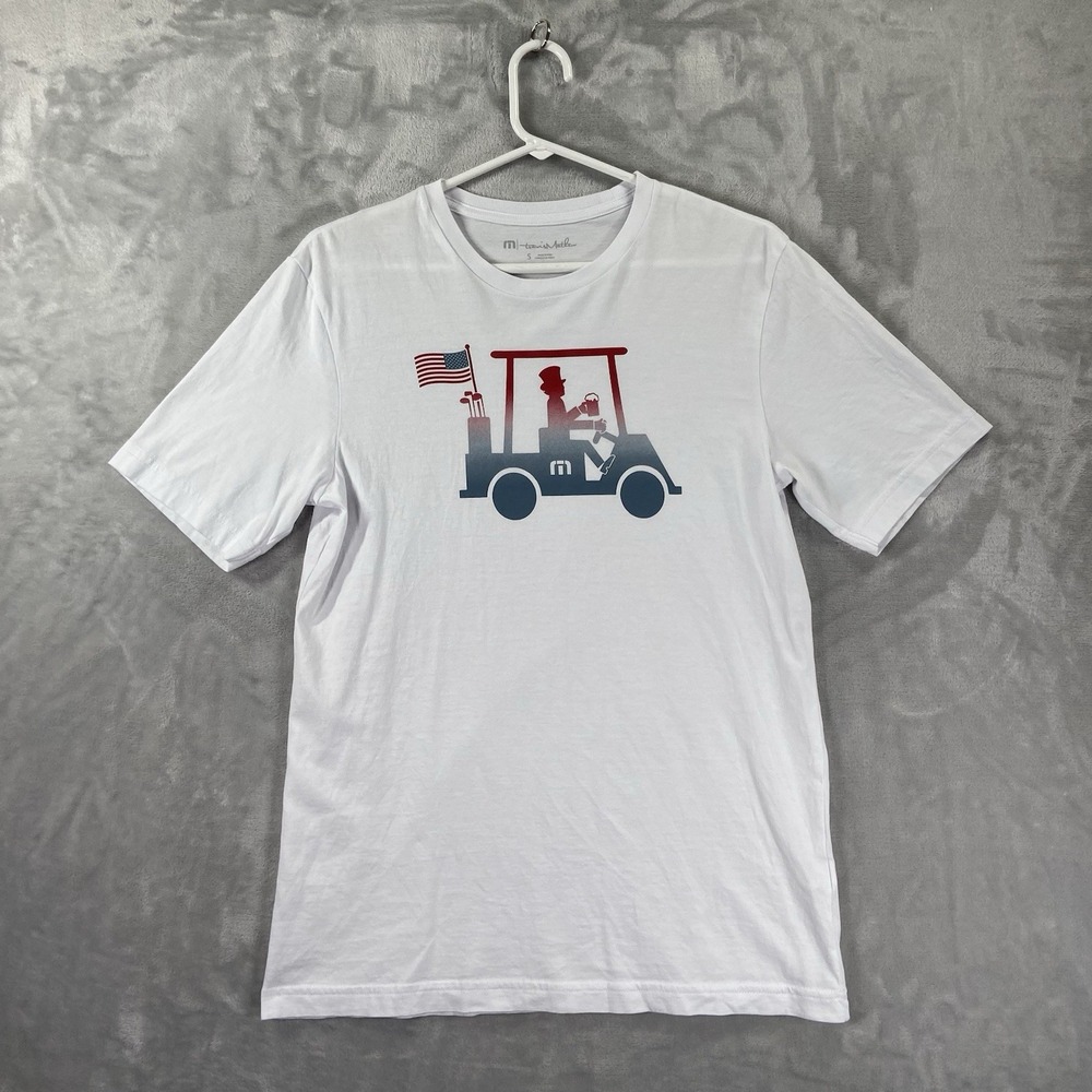 Travis Mathew T-Shirt mens Small Graphic Golf Cart USA July 4th 100% Pima Cotton - Picture 1 of 13